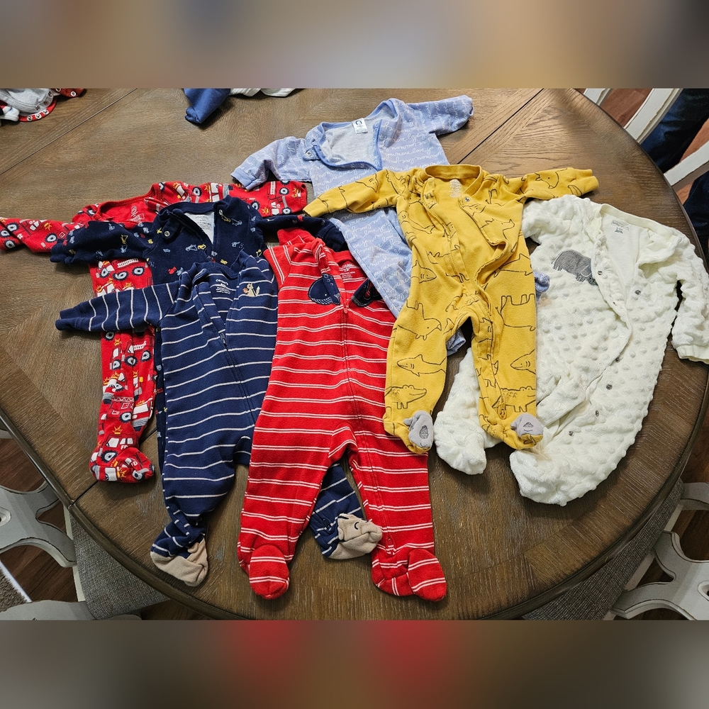 Bundle of seven 6-9 month zipper footed onesies for sleep or play